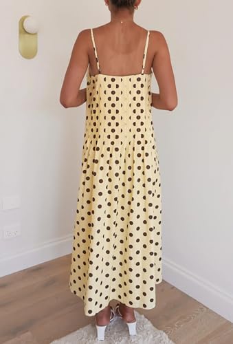 Image of Anoumcy Summer Pleated Maxi Dresses for Women 2026 Spaghetti Strap V Neck Vacation Beach Long Flowy Boho Sundress