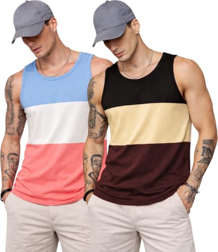 Image of RodZen Men's Cotton Regular Fit Color Blocked Sleeveless T-Shirt