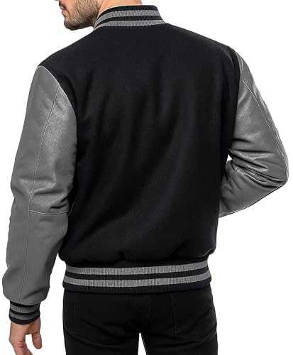 Image of Mens Varsity Letterman Baseball Bomber Jacket | Casual Fashion Wool & Faux Leather College /High School Jackets
