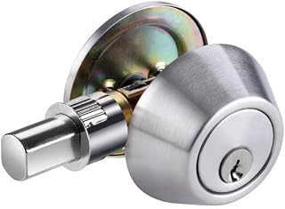 Door Lock Single round deadbolt lock, heavy duty (NO PLASTIC ANY PART IN LOCK)uni cylinder stainless knob with anti-theft & anti bump interior and exterior hardware, one-side keyed, front door lock with enhanced entrance security