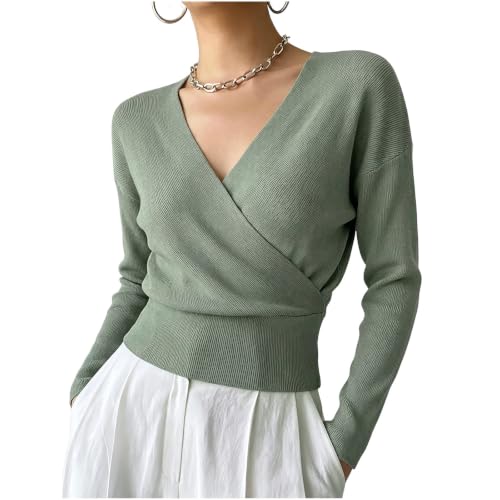 Womens Wrap Sweater Long Sleeve V Neck Slim Knit Tops Fall Winter - image 5