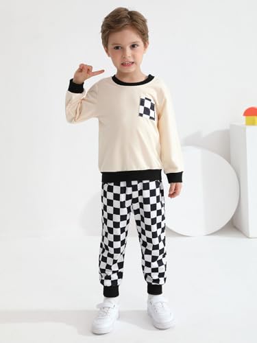 Toddler Baby Boy Outfits Clothing Sets Long Sleeve Sweatshirt Pants Fall Winter Plaid Clothes Set2