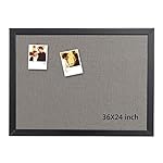 Bulletin Board 36 x 24 Inch, 100% Wood Framed Canvas Cork Board with Grey Fabric, Wall Mounted Notice Board for Home Office School