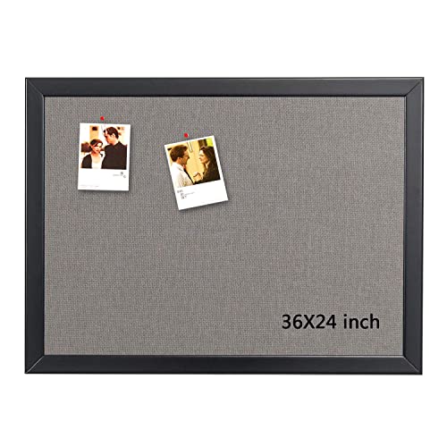 Bulletin-Board-36-x-24-Inch-100-Wood-Framed-Canvas-Cork-Board-with-Grey-Fabric-Wall-Mounted-Notice-Board-for-Home-Office-School Bulletin Board 36 x 24 Inch, 100% Wood Framed Canvas Cork Board with Grey Fabric, Wall Mounted Notice Board for Home Office School - Image 1
