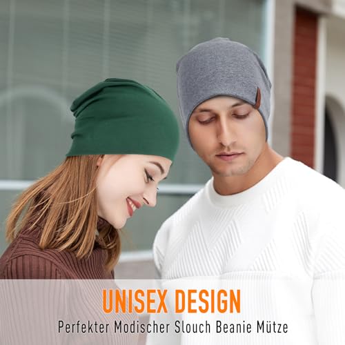Mütze Damen Herren, Slouch Beanie Mütze, Weich Dünne Mütze aus Baumwolle, Leichte Atmungsaktiv Longbeanie, Elastisch Laufmütze für Alle Jahreszeiten
