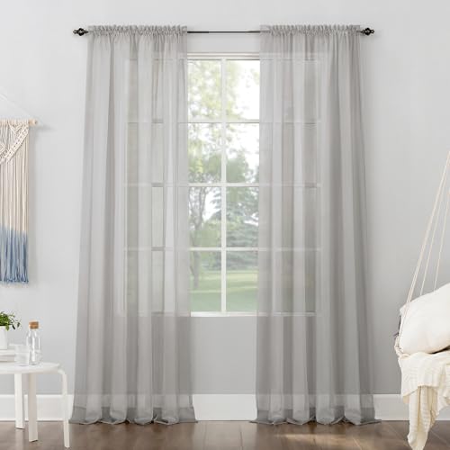 No. 918 Emily Voilage Transparent à Passe-Tringle, 150 x 160 cm, Gris argenté