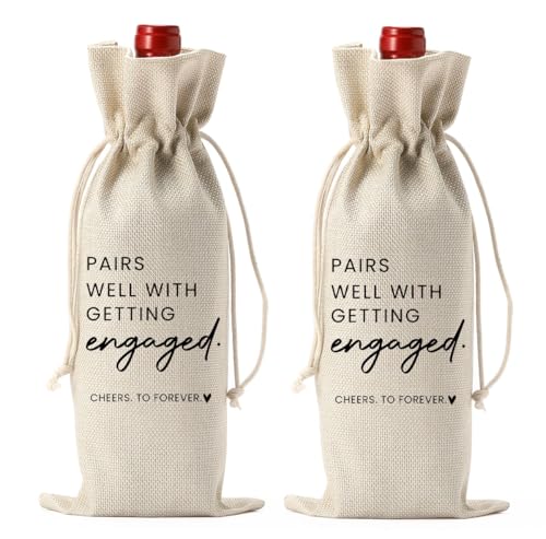 Image of 2pc Engaged Wine Bag Engagement Gifts for New Couples Her | Engagement Party Decorations Pairs Well with Getting Engaged Wine Accessory Sets Champagne Bottle Wraps Bags