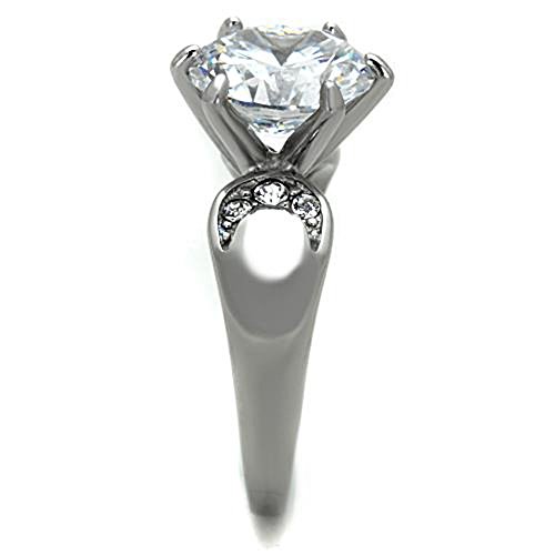 Marimor Jewelry Stainless Steel High Polished 3.9 Carat Round Cut Zirconia Engagement Ring Size 5-104