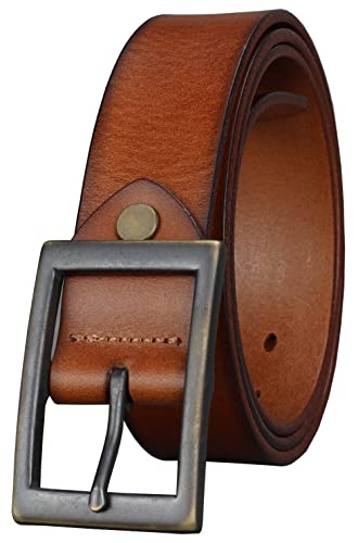 Bullko Men's Casual Genuine Leather Belts, Red Brown, 34 Inch #TOP27