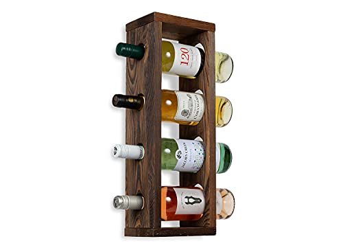 Rustic State Sonoma Wall Mounted Wood Vertical Wine Rack Holder Storage Shelf Organizer for 4 Bottles - Home, Kitchen, Dining Room Bar Décor - Walnut