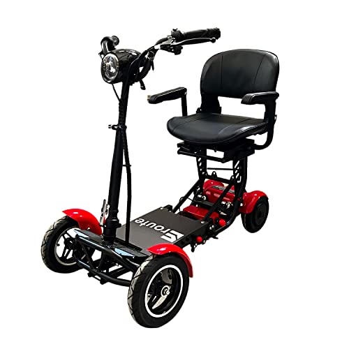 Eroute Fold 2 Pro Li-Ion – Plegable Scooter de Movilidad de 4 Ruedas – Batería de Iones de Litio para inválidos y Mayores - Batería de Larga duración – Incluye Cargador, Cesta e Indicadores (Rojo)