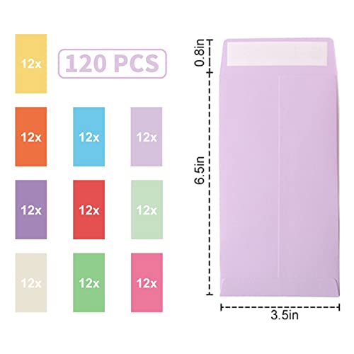 Cash Envelopes 120 Pack 3.5X6.5Inch,Colored Envelope，Seed Envelope，Coin Envelope，Colored Envelopes For Cash, Budgets, Checks, Coins, Tickets, Jewelry, Small Items #TOP1