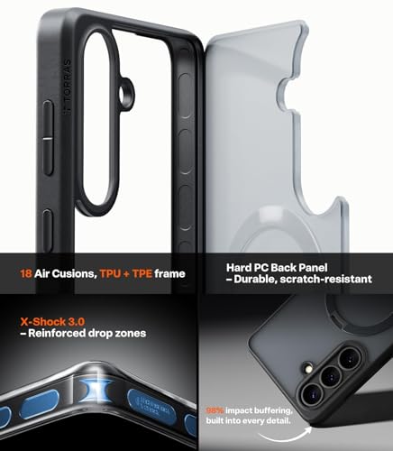 Image of TORRAS Ostand Q3 Spin for Samsung Galaxy S26 Plus Case, 360 Magnetic Stand, Strong Magnet, 4X Military-Grade Shockproof, Built-in Kickstand, Slim Back Cover for Samsung Galaxy S26+ Plus Case, Black