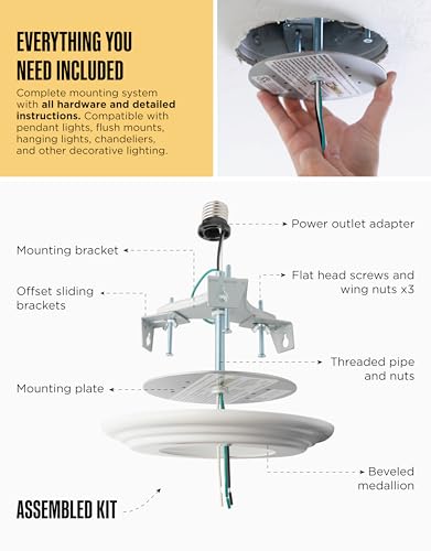 The Can Converter R56 Recessed Can Light Conversion Kit w/ 7\"¾ Flat & Beveled Steel Ceiling Medallion - Home Improvement for 5\" & 6\" Cans, Fan & Light Fixture Converter Kit, UL Certified, White - Thumbnail 6