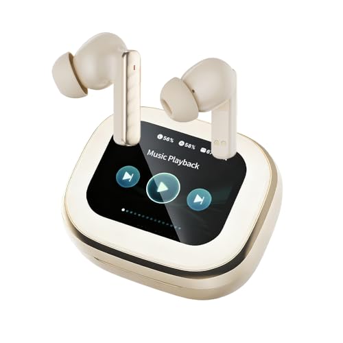Image of Wireless Earbuds, Bluetooth 5.4 Headphones in Ear with Smart Touchscreen Case, ANC Noise Cancelling Ear Buds, 60H Playtime for Sports & Working, Bass Stereo Sound for iPhone /Android (Beige)
