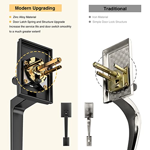 Brightify Oil Bronze Front Door Handle, Oil Bronze Exterior Door Handle With Door Lever, Modern Front Door Lock Set, Adjustable Deadbolt Lock Set With Single Cylinder, Reversible For Right&Left Handed #TOP2