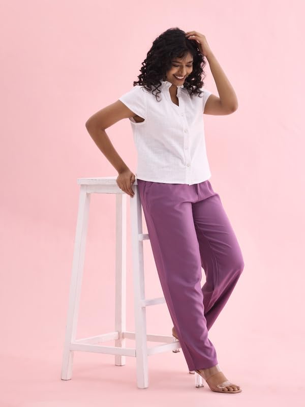 Image of GO COLORS Women Solid Mid Rise Relaxed Fit Viscose Casual Pants