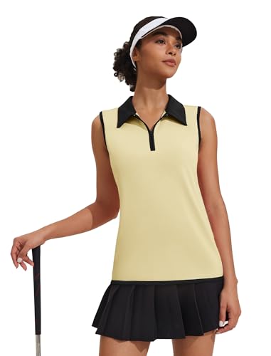 Image of COOrun Women's Golf Polo T Shirts Lightweight Moisture Wicking Sleeveless Shirt Quick Dry Zipper Tank Top