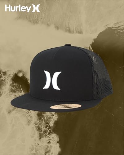 Image of Hurley Men's Caps - Flat Brim Mesh Panel Baseball Cap Trucker Hat - Snap Back Hats for Men