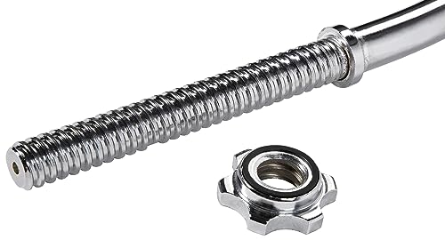 Image of Signature Fitness Fitvids Standard Threaded Curl Barbell Curl Bar with Collars - 48 inch - Style #Barbell Only, Chrome - Chrome