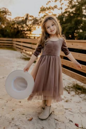 Boho Long Sleeve Girls Velvet Dress Crewneck Tulle Birthday Christmas Party Fall Dress for Girls3