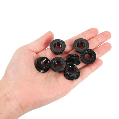 QUARKZMAN 1/4-20 Verzahnte Sechskant-Flanschmuttern, 20 Stück 304 Edelstahl Rutschfeste Sechskant-Flanschmutter, Vollgewinde, Helle Oberfläche, Schwarz