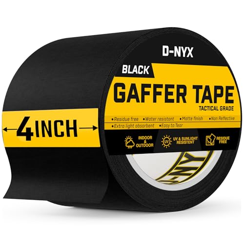 Image of D-NYX Gaffer Tape 4 Inch x 1 Pack Black Gaff Tape, Matte Finish Non-Reflective Real Professional Grade Black Gaffer Tape, Waterproof, No Residue Multipurpose Heavy Duty Gaffers Tape