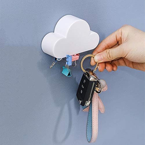 Cloud Magnetic Keychain,Magnetic Key Holder, Magnetic Key Holder Storage Hook, with Sticky Magnetic Key Ring Holder, Suitable for Wall Doors-(White)