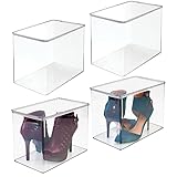 mDesign Closet Storage Organizer Shoe Box, for High Heels, Tall Pumps, Boots - Pack of 4, Clear
