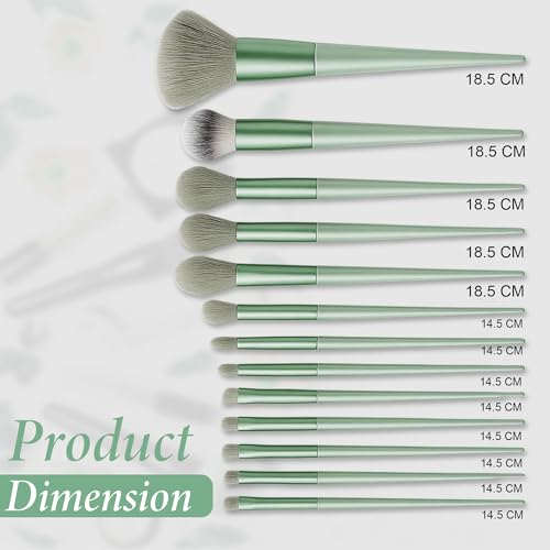 Image of GLUN Metallic Green Professional 13-Piece Makeup Brushes with Travel Bag, Face, Eye & Highlight Brushes