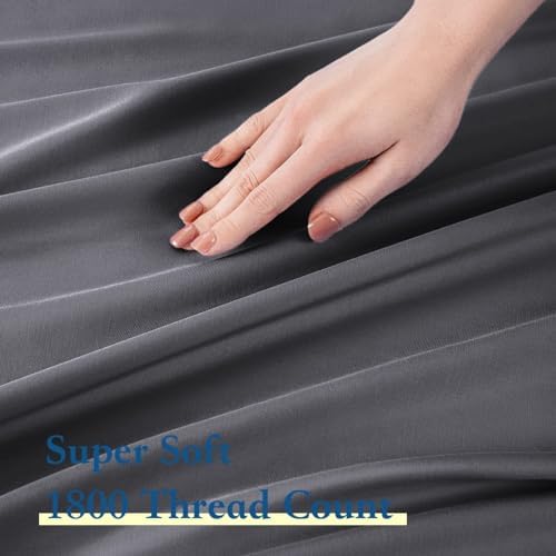SONORO KATE Luxury Queen Bed Sheets - 1800 Thread Count Ultra-Soft Microfiber, Wrinkle-Free, Breathable & Deep Pocket Design for a (Dark Grey-4,Queen) - Thumbnail 4