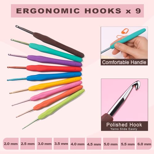 Image of BLISSO 60 Pcs Crochet Set - Ergonomic Crochet Kit for Beginners Adults for 1000's of DIY's with Yarn & Tools | Rakshabandhan Gift for Sister