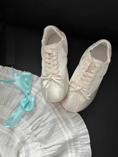 Sneakerina Ballet Sneakers for Women Lace-up Satin Ballerina Sneakers Flat Round Toes with Bow Decors Cute Y2K Retro No Slip Sole Soft Breathable Lightweight Casual Comfort Dress Shoes Tennis Running2