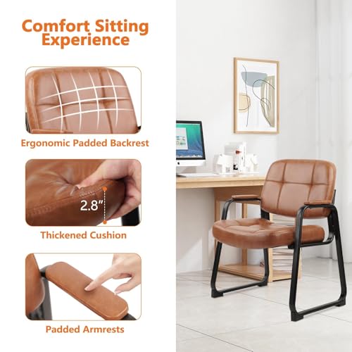 Image of CLATINA Big & Tall Waiting Room Guest Chair Comfortable Reception Chairs with Bonded Leather Padded Arm Rest and Sled Base for Office Reception Lobby and Conference Desk, Brown(6 Pack)