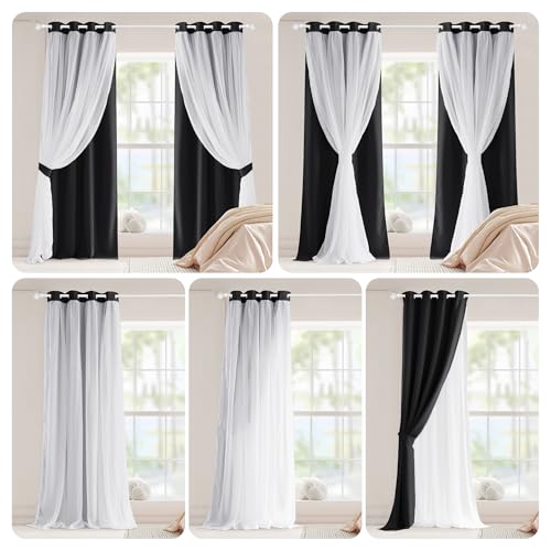 Image of PONY DANCE 2 Layers Curtains Set, 52 inch Wide and 72 inch Long,Black, 2 Panels