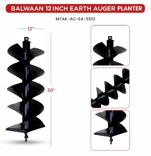 Image of BALWAAN Krishi 12-Inch Double Spiral Drill Planter | 30 cm Post Hole Digger for Heavy-Duty Farming & Gardening|PT-12D
