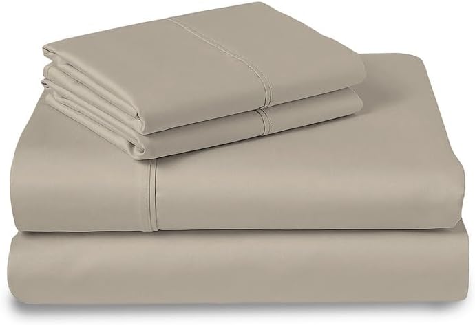Pizuna Pure 100% Cotton Sheets Queen Size, Luxurious 400 Thread Count Long Staple Cotton Sateen Sheet with 15" Deep Pocket (Combed Simply Taupe Cotton Queen Sheet Set)
