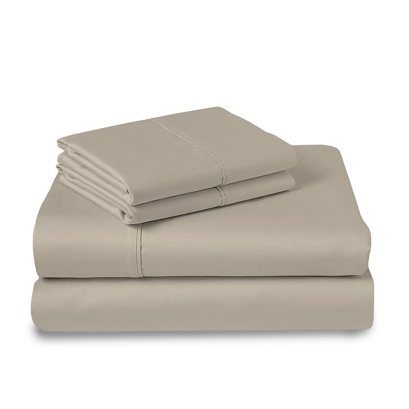 Pizuna Pure Combed Cotton King Size Bed Sheets Set Simply Taupe, 400 Thread Count Cozy Luxury 100% Long Staple Cotton Sateen Weave Bedsheet Set (1 Flat Sheet, 1 Fitted Sheet, 2 Pillowcases)