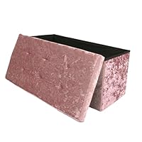 Libbi Lou Pink Velvet Foldable Footstool/Ottoman Storage Box | 76 x 38 x 38 cm | Footstool for Home, Office or Bedroom | Store up to 40kg