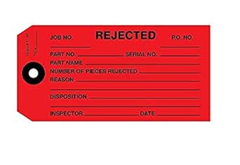 50 Pack Rejected Tag, Inspection Tag, Red 4-3/4
