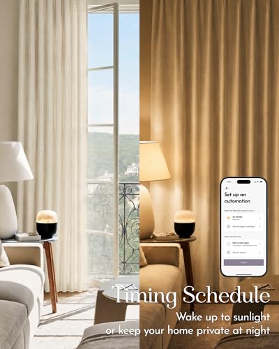 Image of Graywind Motorized Curtains with Track, Light Filtering Smart Curtains, Rechargeable Curtains Compatible with Alexa & Remote Control for Large Windows, Custom Drapes Up to 220 inch, Gilded (Cream)