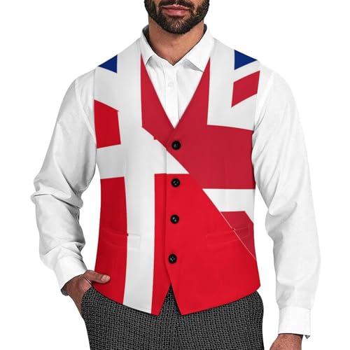 Birtish And Denmark Flag Trendy Vest Suit for Men V Neck Formal Dress Waistcoat Vests Business Slim Fit