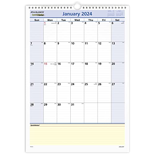 AT-A-GLANCE 2024 Wall Calendar, 12" x 17", Medium, Monthly, Wirebound, QuickNotes (PM522824)