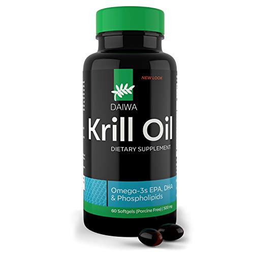 Daiwa Krill Oil – Omega 3 Supplement Capsules EPA DHA Complex for Joint, Brain and Heart Health - Natural Organic Fish Oil from Antarctic Krill - 1000 mg Softgels, 60 Count
