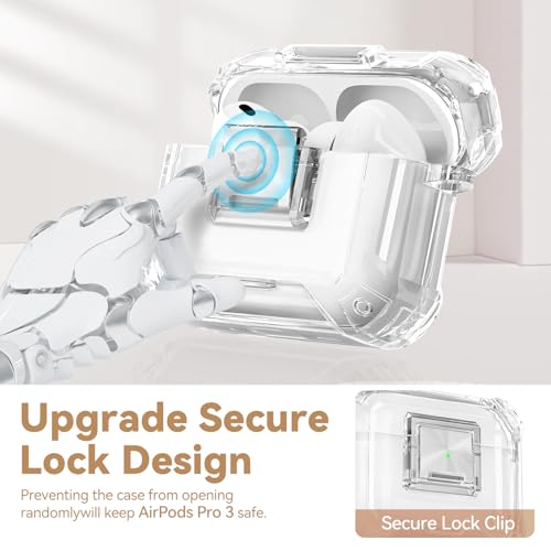 Image of for AirPods Pro 3 Case with Safety Lock,Clear Case Soft TPU Shock-Proof Protective Cover with Cute Bling Keychain and Cleaner kit for Women Girls-Clear White