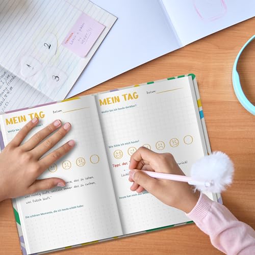BIROYAL 5-Minuten Gefühlstagebuch Kinder 6-12 Jahre - 24 Wochen Tagebuch Mädchen & Jungs - Gefühle Buch Kinder für Dankbarkeit erlernen und Selbstbewusstsein vertrauen - Dankbarkeitstagebuch Kinder
