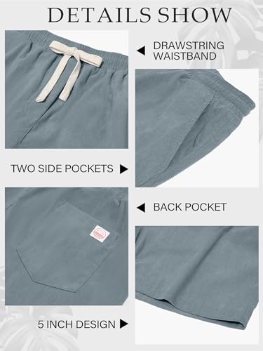 PLEPAN Mens Corduroy Shorts 5 Inch Casual Elastic Waist Drawstring Lightweight Summer Beach Shorts with Pockets - Image 5