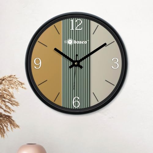 Image of Bosco Decorative Non Ticking Silent, Multicolour with Black Frame 30 CM, Modern Design Round Wall Clock for Home, Living Room, Bedroom, Office and Kitchen | BWC-1602