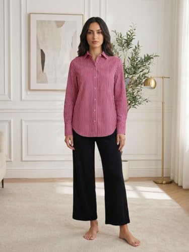 Image of OOMPH! Women Striped Smart Casual Shirt | Long Sleeve Casual & Office Wear | Comfortable, Breathable, Stylish Formal Top for Daily Work & Smart Casual Look