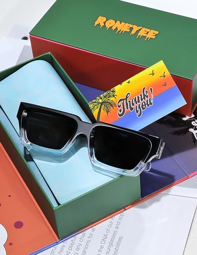 Image of Roneyee Rectangle Sunglasses Men Women Trendy Retro Sunglass UV Protection Fashion Acetate Stylish Square